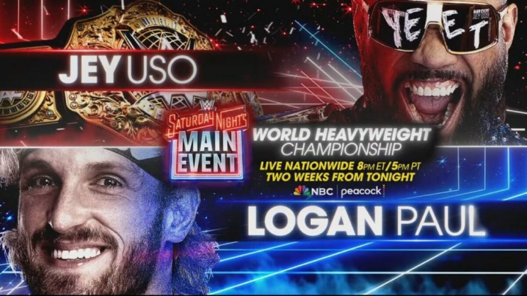 Jey Uso defenderá el Campeonato Mundial Peso Pesado contra Logan Paul en Satursday Night Main Event